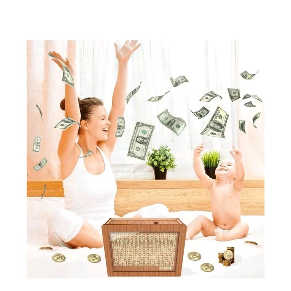 Piggy Bank for Adults Kids Wooden Money Bank Cash Vault Money Saving Box s1 - Picture 2 of 8